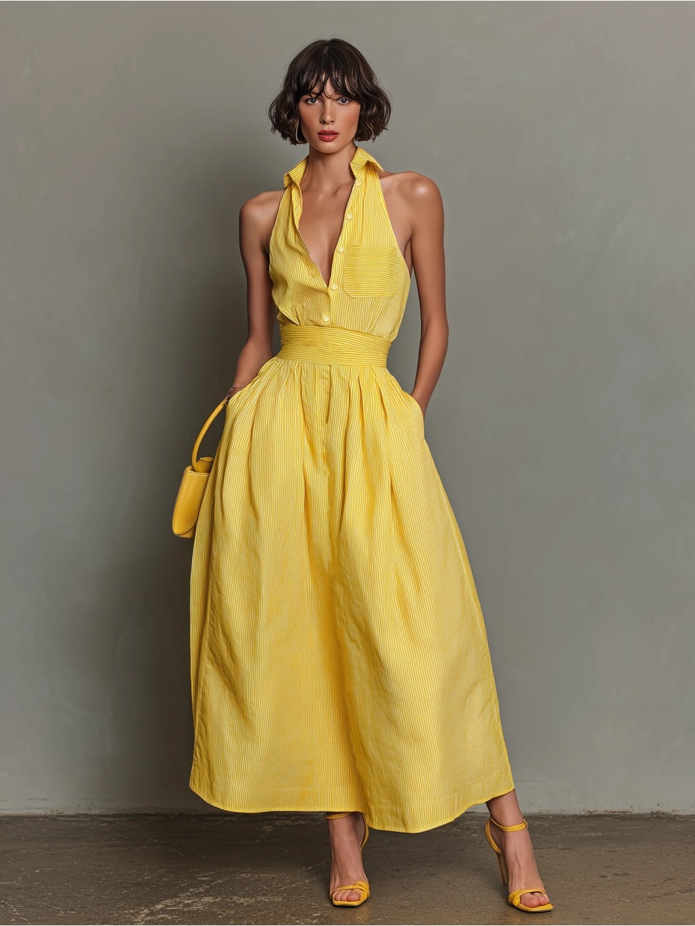 Sunshine Yellow Halter Maxi Dress